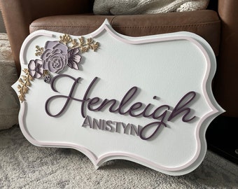 30x20" Custom Name Sign  with Floral | baby name sign | Nursery | magnolia | rose | fern | nursery | Baby | wooden name board