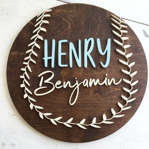 18&quot;vintage baseball name sign | 18 inch round | custom baby name sign | sports theme | baseball nursery | boy room decor