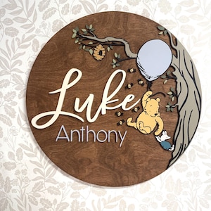 Winnie the Pooh Name Sign: 3D Nursery Decor, Honey Bee Balloon