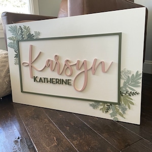 Botanical Custom Wood Name Sign with greenery| Rectangle Sign | Nursery | Hanging Branches | foliage | neutral nursery | Baby | eucalyptus