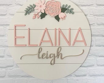 Custom Floral Wood Name Sign: Shiplap Nursery Wall Art