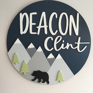 Mountain Nursery Name Sign: Woodland Bear Decor