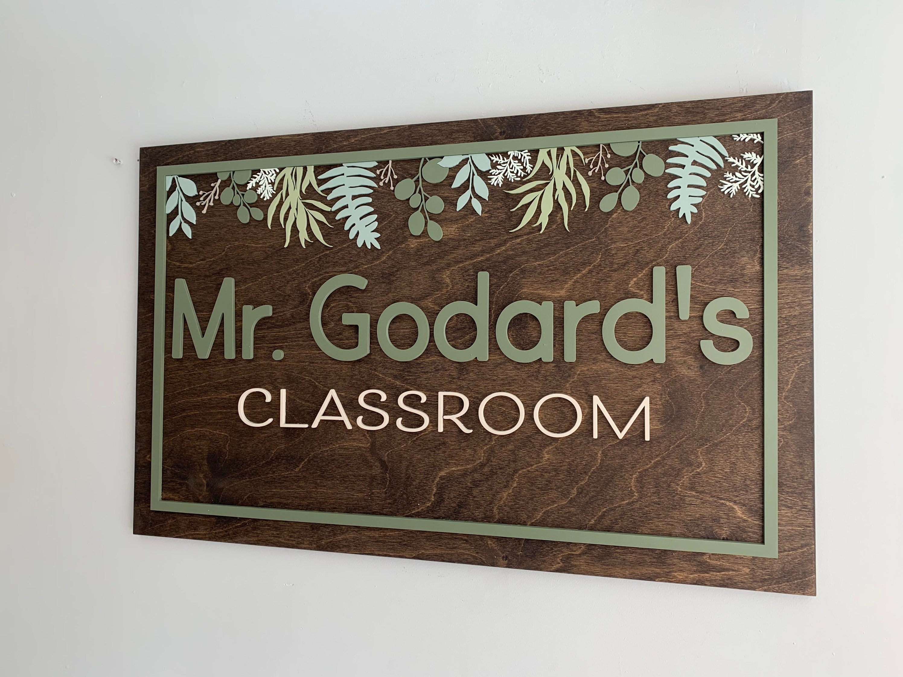 Custom Wood Teacher Sign: Botanical Greenery Classroom Decor - Etsy