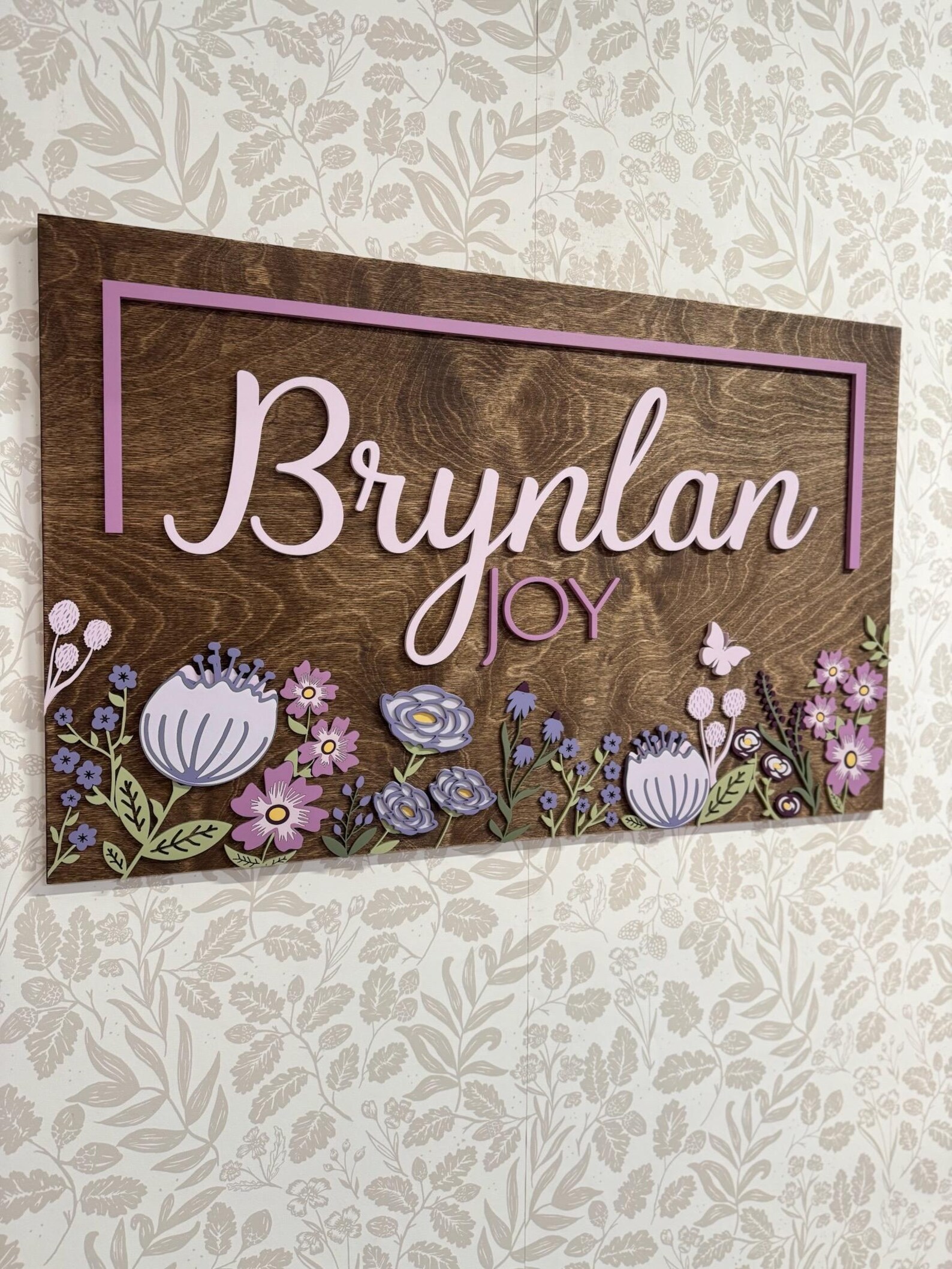 Name Sign Girl Rustic Rectangular Rectangle Floral Baby Name Sign: Wildflower 3D Nursery Wall Art for ...