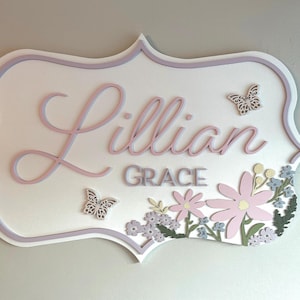 Custom Floral Butterfly Wood Name Sign: Whimsical Nursery Decor