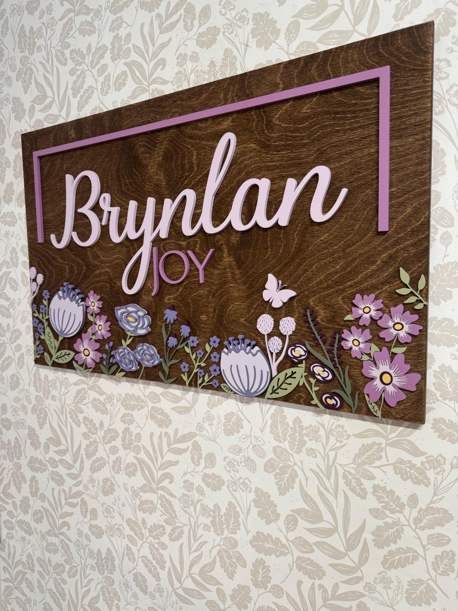 Name Sign Girl Rustic Rectangular Rectangle Floral Baby Name Sign: Wildflower 3D Nursery Wall Art for ...