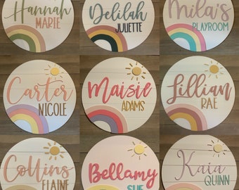 Custom rainbow sunshine wooden  Name Sign | Round Sign | Floral | shiplap | Boho nursery decor | Nursery | Baby Name Sign | Girls