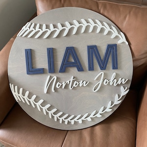 24&quot;vintage baseball name sign | 24 inch round | custom baby name sign | sports theme | baseball nursery | boy room decor