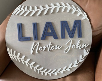 24"vintage baseball name sign | 24 inch round | custom baby name sign | sports theme | baseball nursery | boy room decor