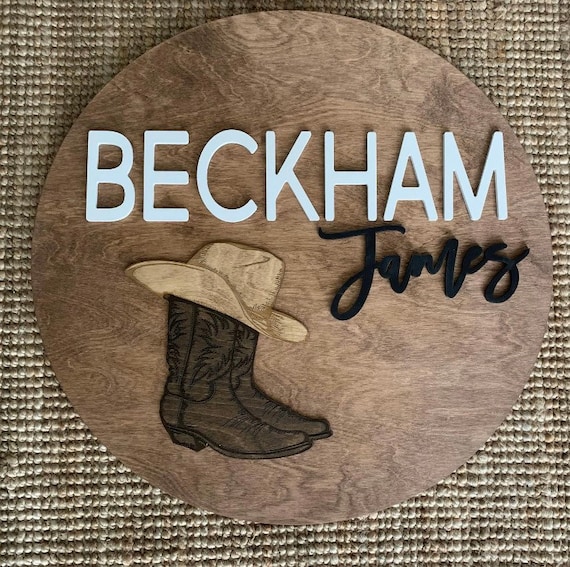 Custom Wood Cowboy Western Name Sign | Round | Horse Theme | Boots 