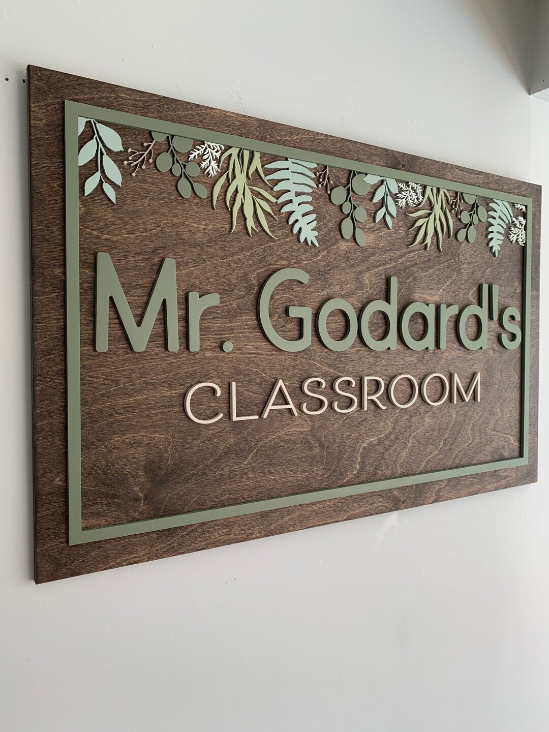 Custom Wood Teacher Sign: Botanical Greenery Classroom Decor - Etsy