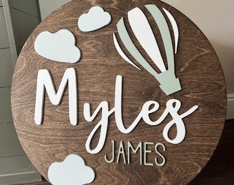 Personalized Hot Air Balloon Name Sign: 3D Wood Nursery Decor