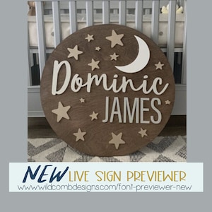 Custom Wood Name Sign |  Round Sign | stars and moon | Nursery Wall Art | Baby Shower Gift | Baby Name Sign |