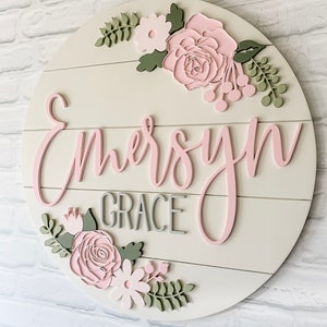 Custom Wood Baby Name Sign: Floral Shiplap Nursery Decor