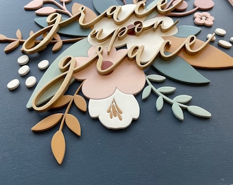 Grace Upon Grace Sign: Navy Floral Scripture Wall Art