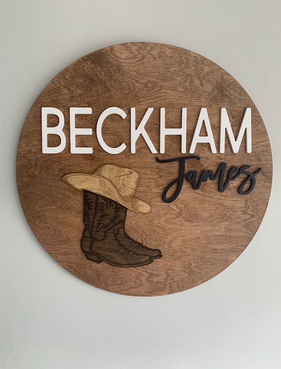 Panneau de nom occidental de cowboy en bois personnalis Rond