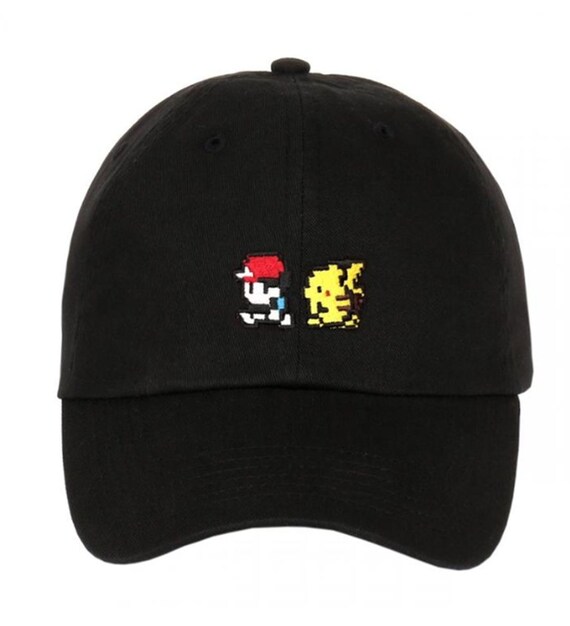 Exclusive Embroidery Pixelated Pokemon Go Pikachu Ash Game Animation Characters Dad Hat
