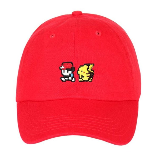 Exclusive Embroidery Pixelated Pokemon Go Pikachu Ash Game Animation Characters Dad Hat
