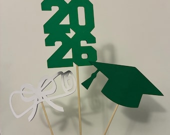 2026 Herzstück, doppelseitig, nicht glitzernd, Abitur, Abschlusskappe und Diplom, Abschlussfeier Mittelstücke, Klasse von 2026