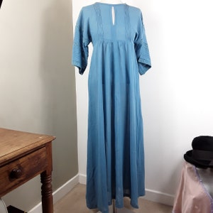 1970s Mr. Darren cheesecloth long dress. French Blue. M
