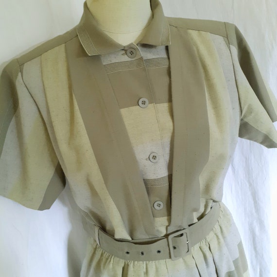 1970s/80s Greens and Grey Striped Dress, Lerose. … - image 3