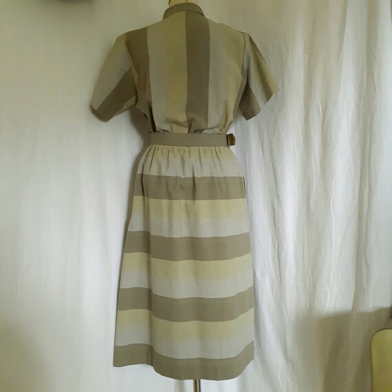 1970s/80s Greens and Grey Striped Dress, Lerose. … - image 4