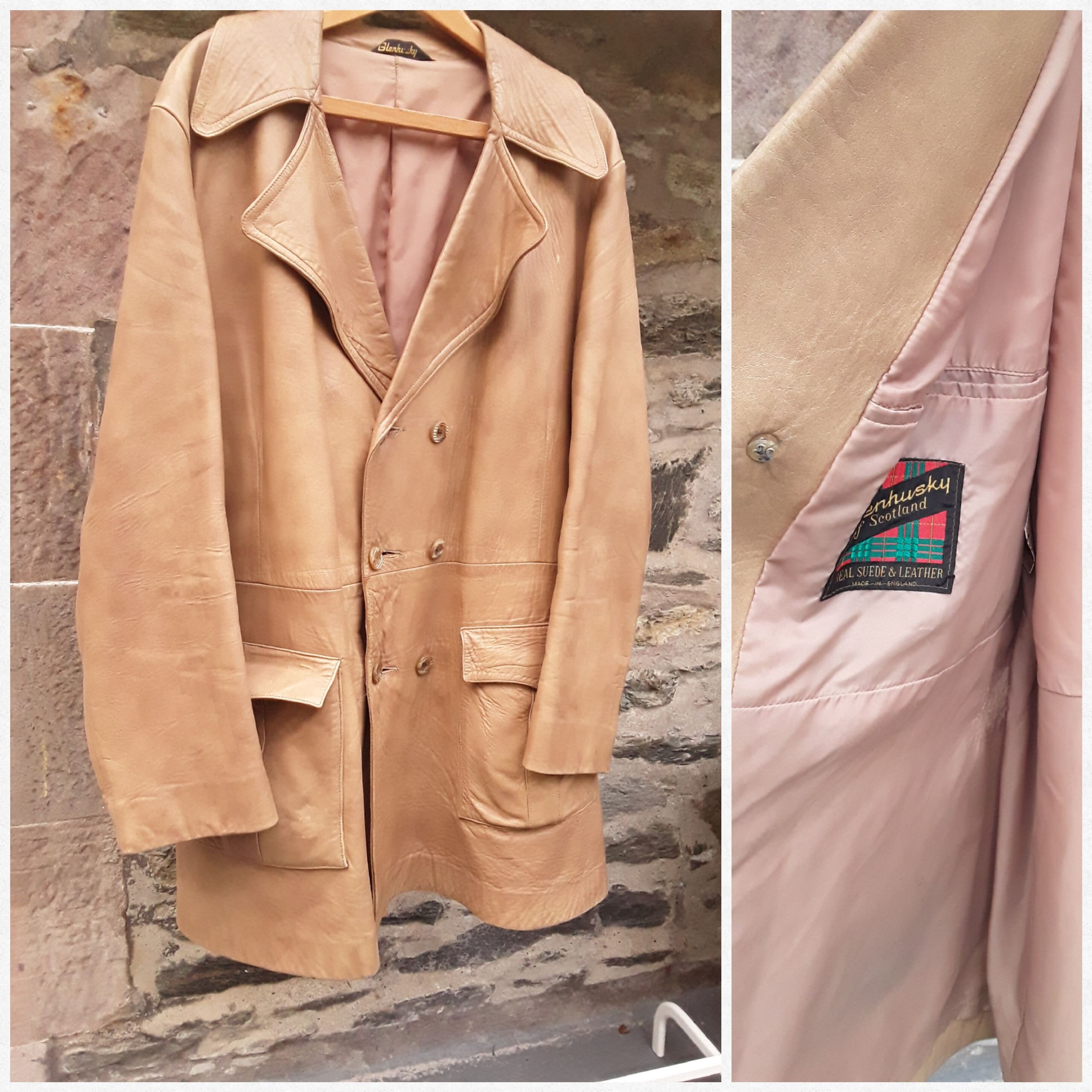 Image of 1970S Men's Leather Jacket. "Glenhusky Of Scotland'. Half Belt. 44" Chest