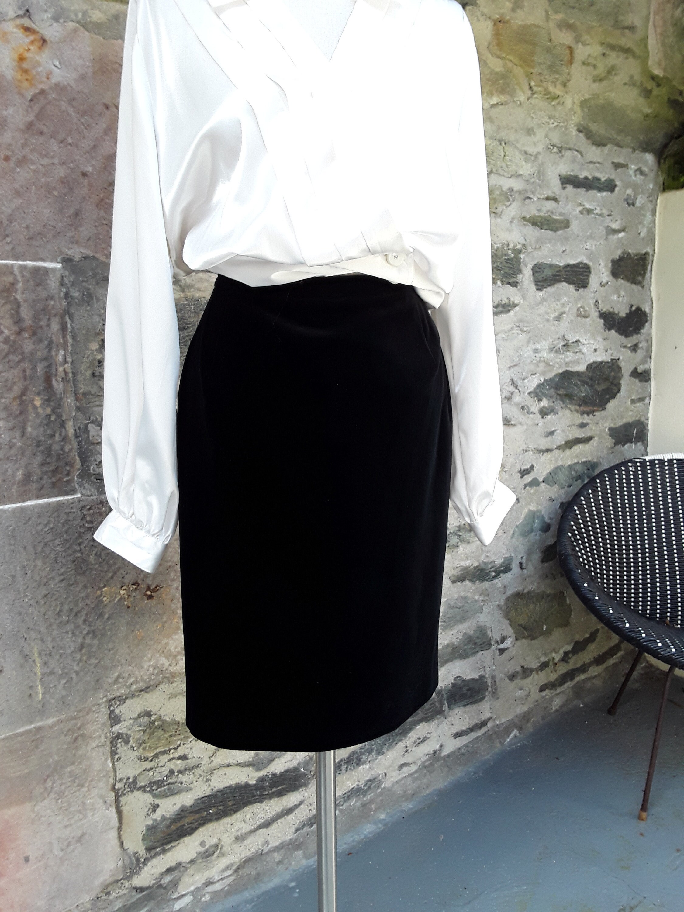 Image of S Jaeger Black Velvet Straight Skirt. Uk M