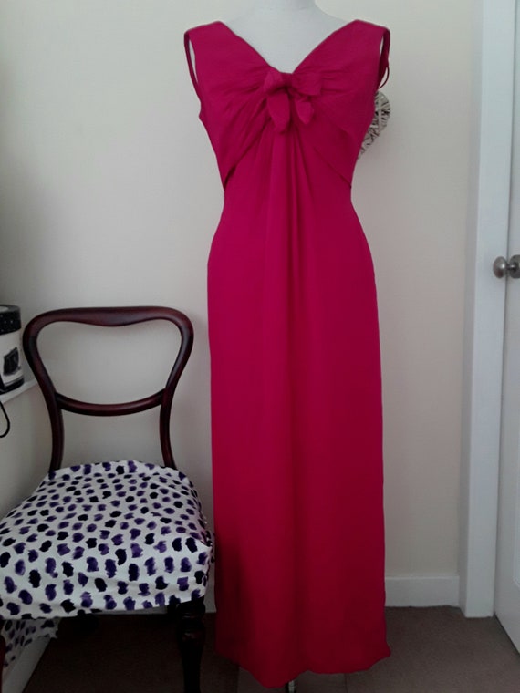 1950s Carnigie Crepe Maxi Dress in Cerise Pink. E