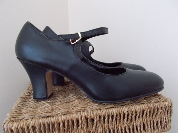 SALE 1940s Mary Jane Dance Shoes. Black Leather, … - image 4