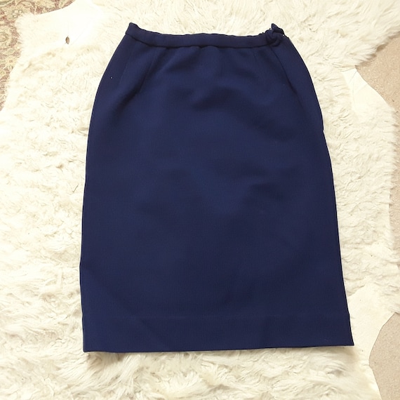 1960s Navy Blue Crimplene Mod Skirt. Straight with el… - Gem