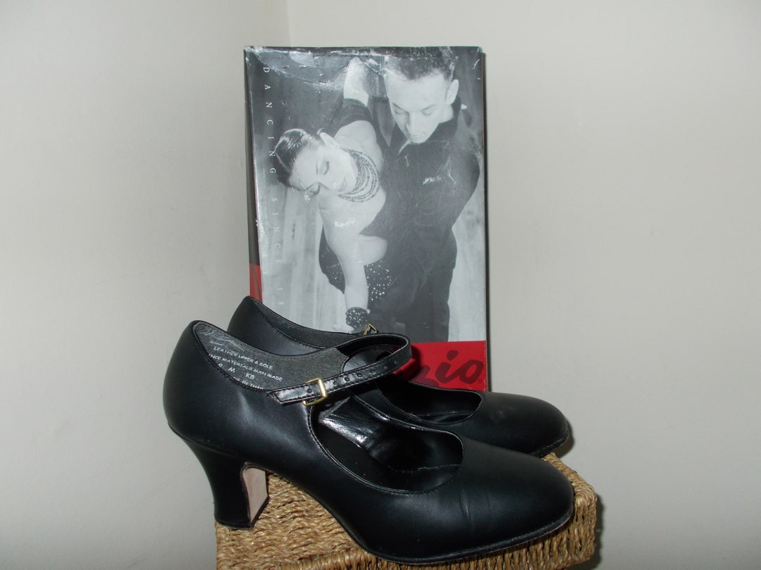 1940s Mary Jane Dance Shoes. Black Leather 'capezio' Etsy