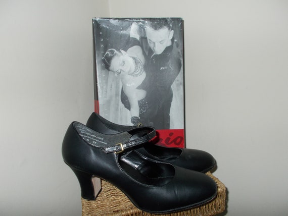 SALE 1940s Mary Jane Dance Shoes. Black Leather, … - image 1