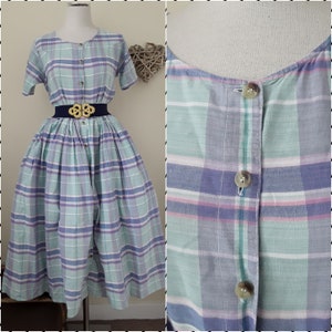 Vintage Summer Dress. Homemade. Button through fit and flare. Cotton. uk12