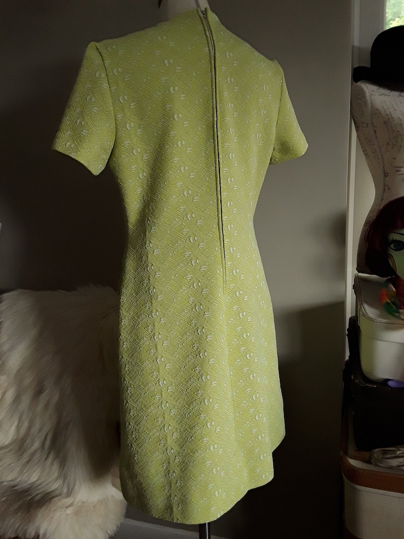 Fresh 1960s Crimplene Mod Dress By /'Mademoiselle/' A-Line in mouth watering Lemon and Lime uk M