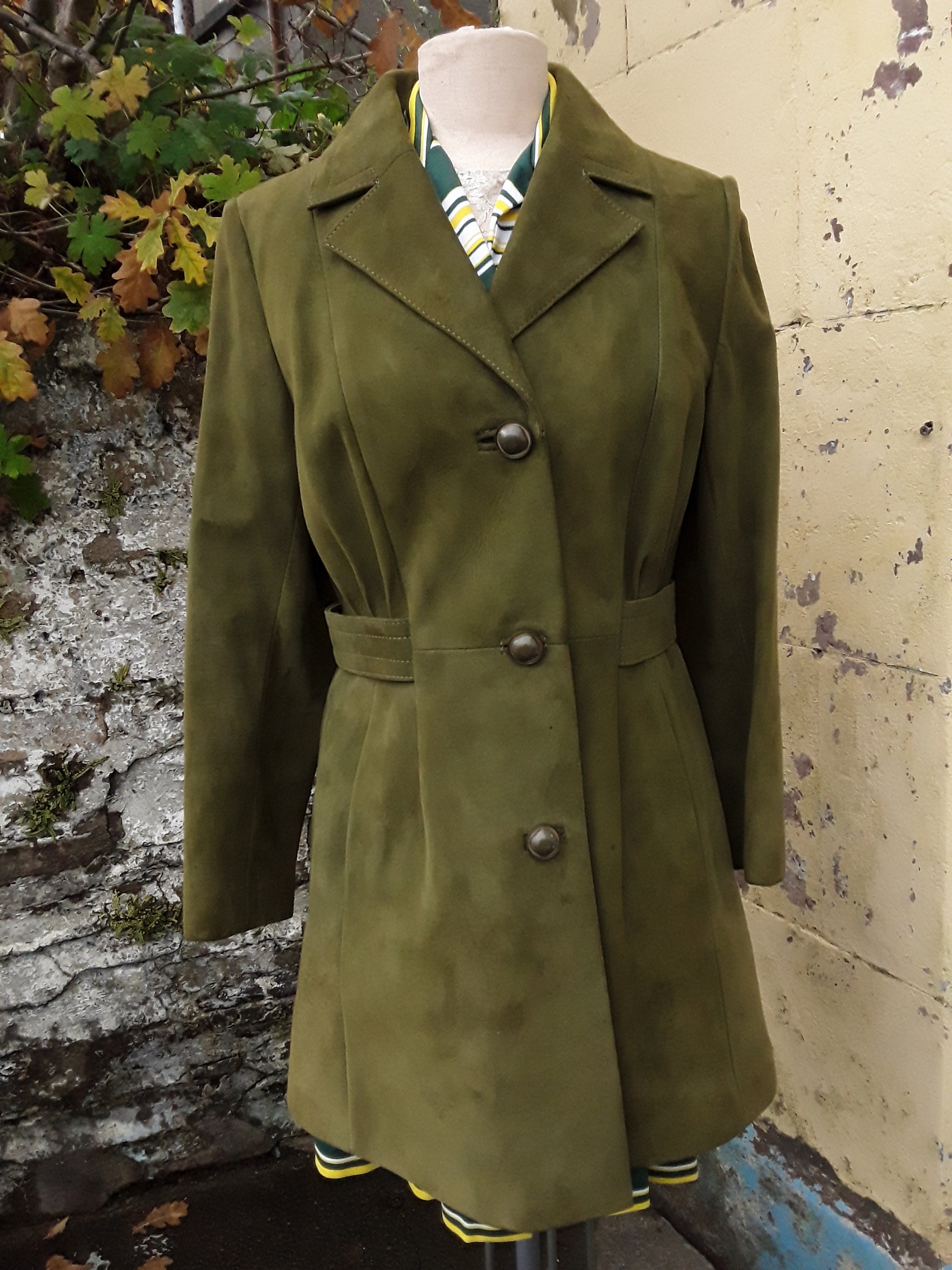 Image of Original S/S Olive Green Suede Jacket.mod. Still With Labels. Uk /