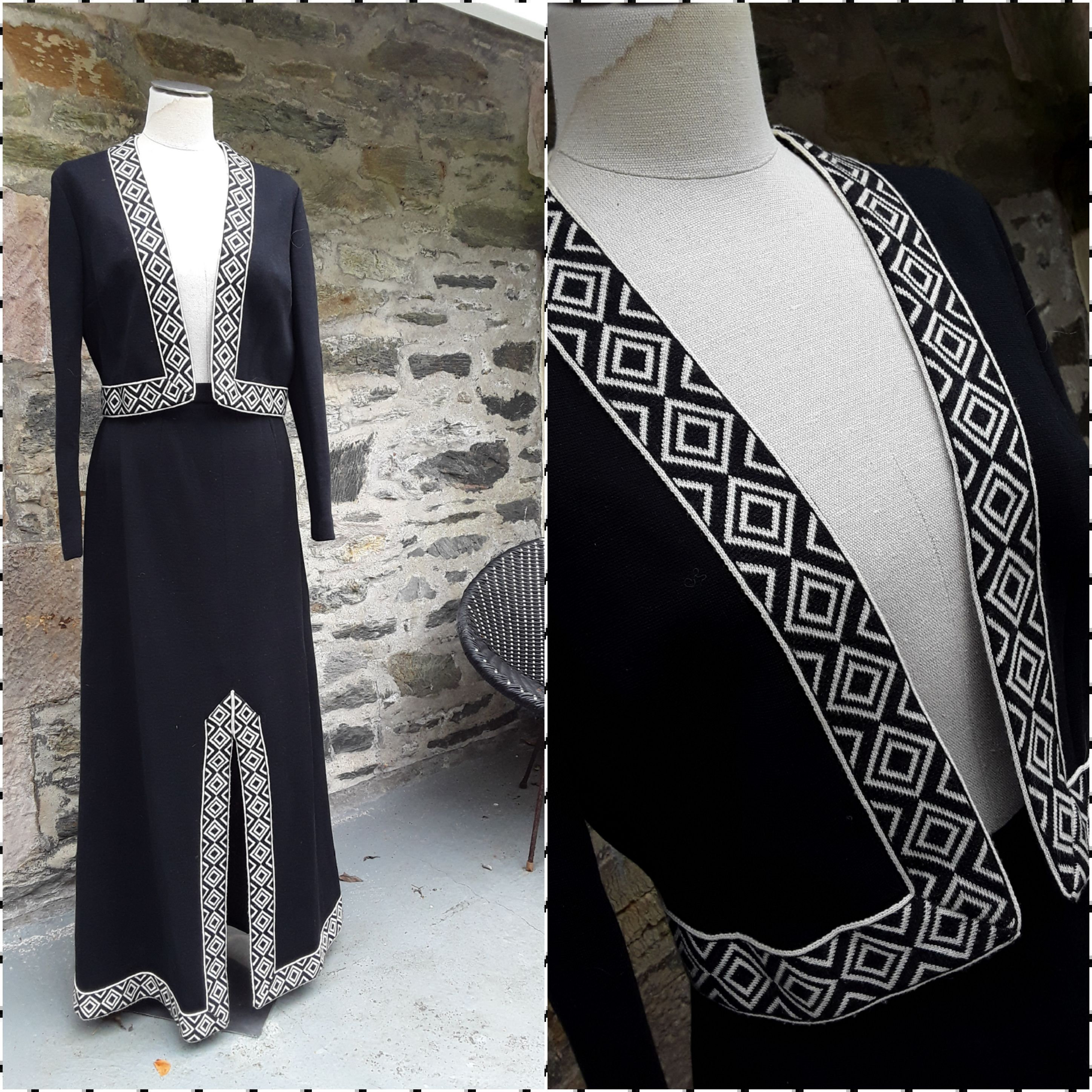 Image of S Jersey Knit Jacket & Maxi Skirt By Butte Knit. Black White Uk