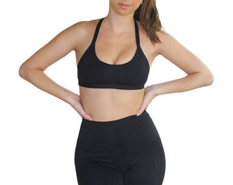 Satya Criss Cross Back Sports Bra With Adjustable Straps - Black (Yoga, Dance, Running, Spinning, Cheer)