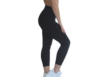 Om 7/8 High Waisted Yoga Leggings With Side Pockets - Black