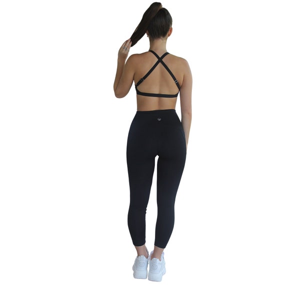 Om 7/8 High Waisted Yoga Leggings With Side Pockets Black 