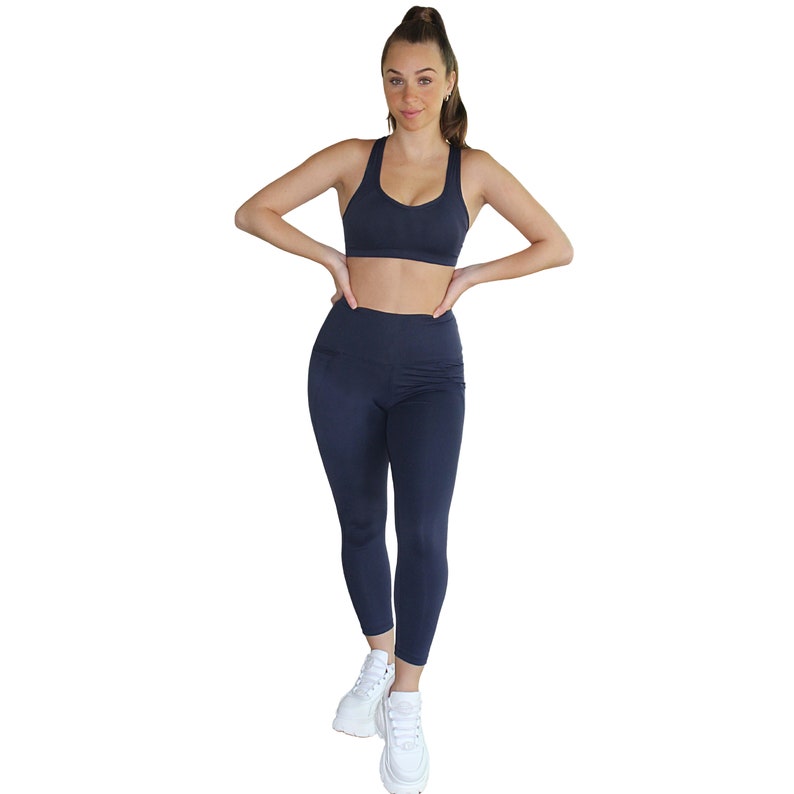 Navy 78 High Waisted Yoga Leggings With Side Pockets