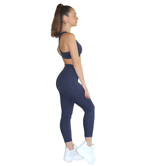 Om 7/8 High Waisted Yoga Leggings With Side Pockets Navy -  Canada