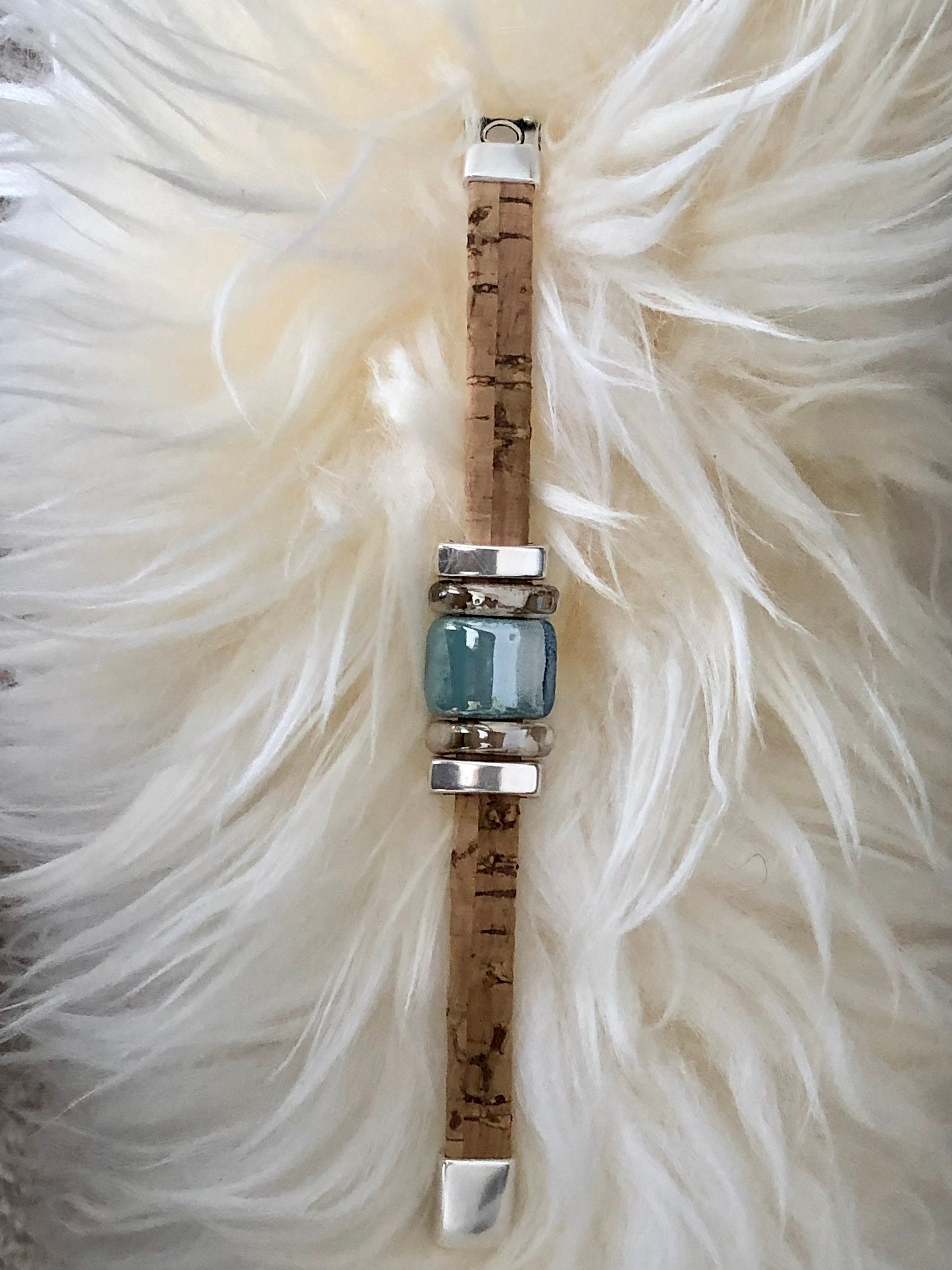 Greek Ceramic Bead Bracelet Cork Cord Etsy