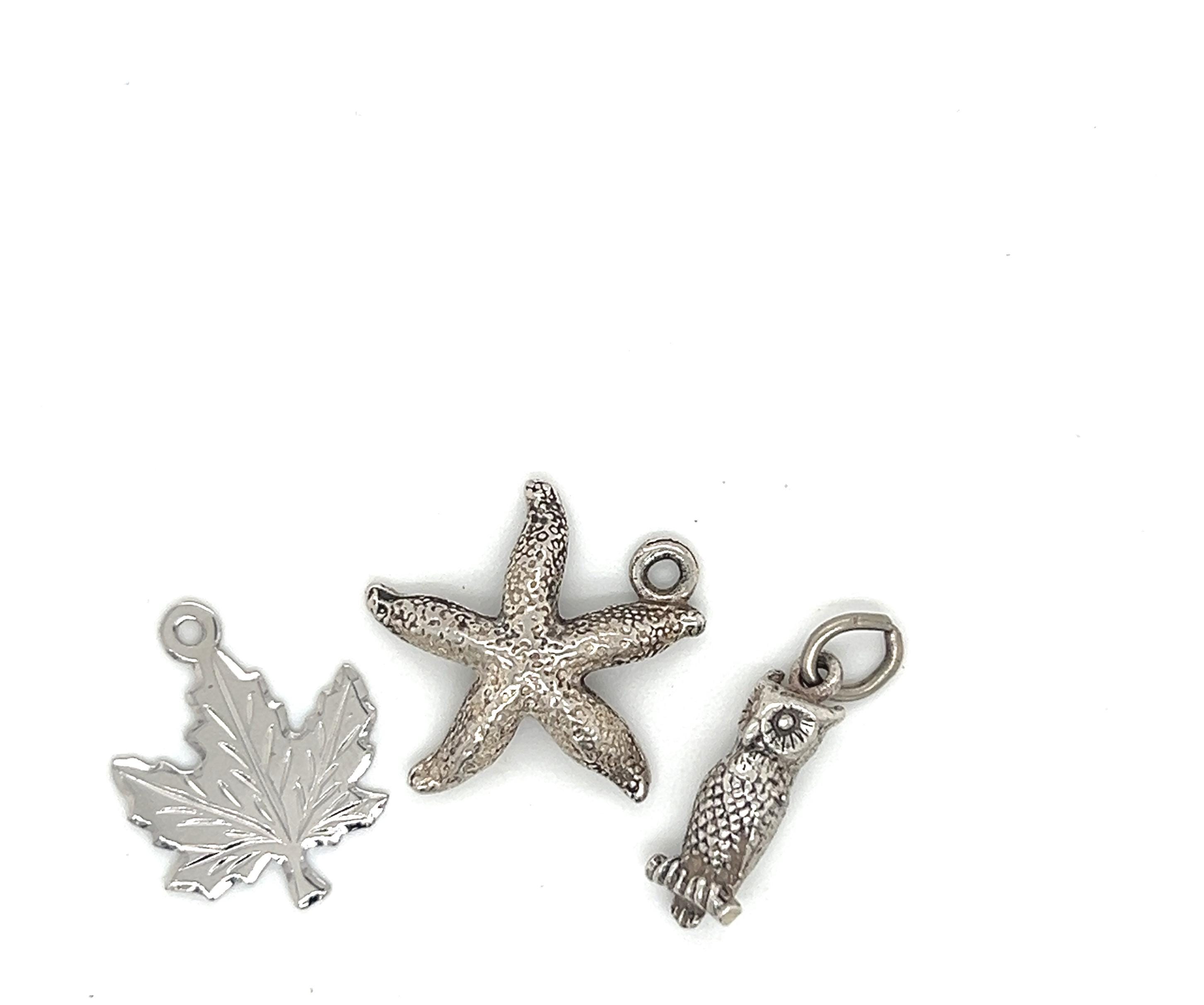 Nature Charms, Starfish, Maple Leaf, Owl Sterling Silver