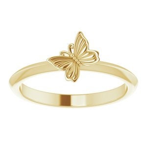May include: A gold butterfly ring with a delicate design. The ring is simple and elegant, perfect for everyday wear.