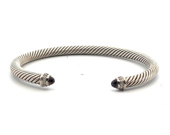 David Yurman Classic Cable Cuff Bracelet With Amethyst Tip And Diamonds