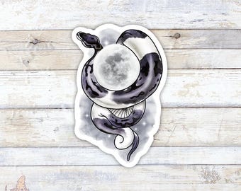 Adesivo in vinile con pitone palla e luna, regalo per amanti e proprietari di rettili, accessori per laptop e bottiglie d'acqua