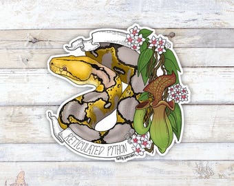Retikulierter Python Banner Vinyl Aufkleber, Geschenk für Reptilien Liebhaber und Besitzer, Zubehör für Laptops und Wasserflaschen