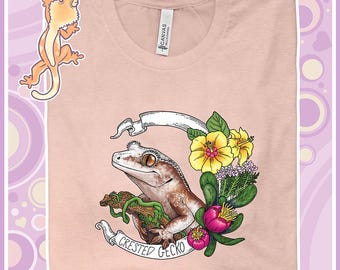 Crested Gecko Banner TShirt, Cute Lizard Apparel, Reptile Owner Shirt