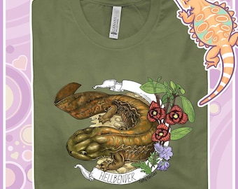 Hellbender Banner Tshirt, Amphibian Gift Apparel, Snot Otter
